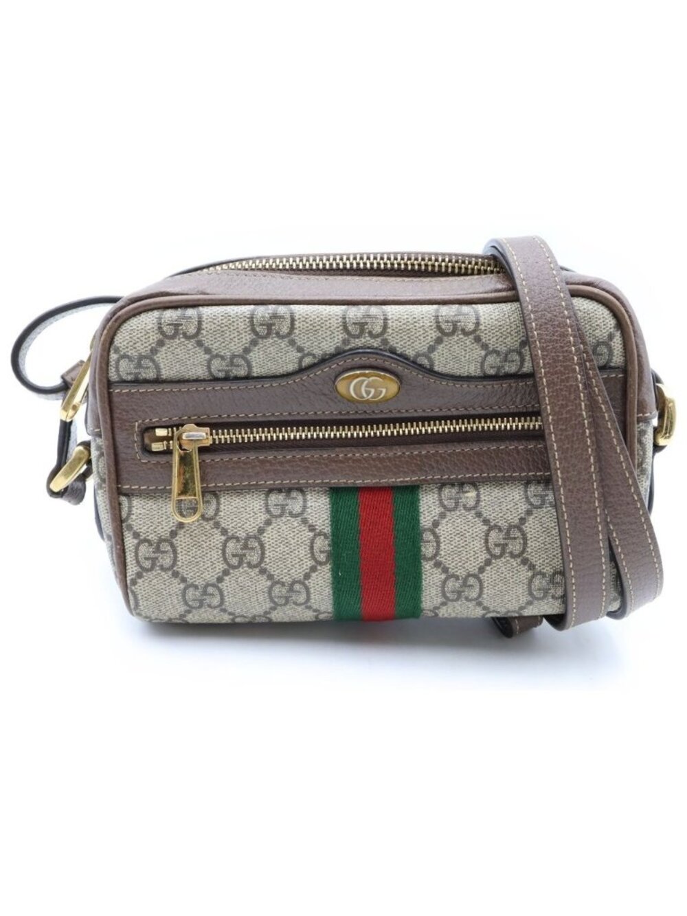Gucci Ophidia GG Supreme Sherry Line Logo All Over Print Shoulder Mini Bag Brown